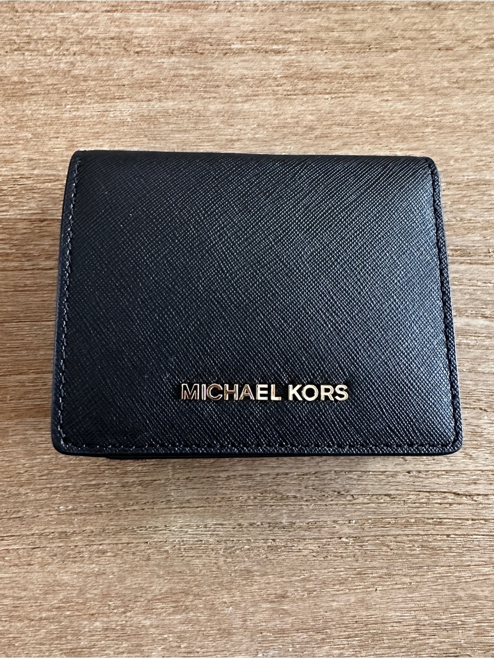 NWT Michael Kors Money Pieces Black Leather Flap Card Holder Wallet